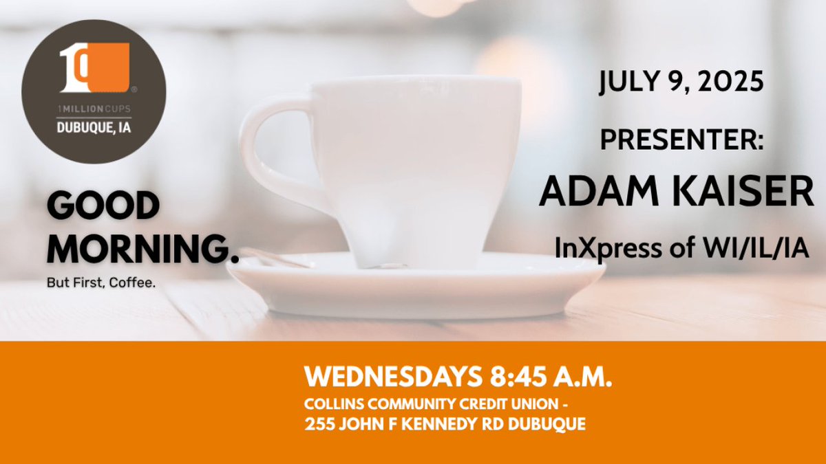 Join us Wednesday to check out Adam Kaiser's presentation on his business, InXpress! Are you from Dubuque, Dyersville, Platteville, Kieler, Bellevue, Peosta, East Dubuque or somewhere else in the tri-state area?  Check out #1MCDubuque! <a href="/1MCMidwest/">1 Million Cups Midwest</a>
