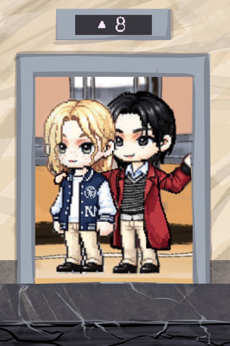 yngpixn10268's tweet photo. 같이 엘리베이터 타러 가자 💌
一起搭電梯嗎？🚪🛗
[Hyunlix elevator moment reimagined in MapleStory-style pixel art 💙]
Made with AI + edited for details. A tiny fanmade tribute to their matching vibes🧩

#Hyunlix #현릭스 #HyunlixFanart #PixelHyunlix  
#MapleStoryStyle #메이플풍 https://t.co/x6FLl8bZiv