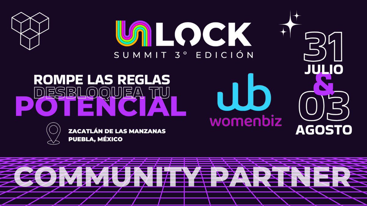 Women Biz es Community Partner de #UnlockSummit2025 💜 Un congreso para mujeres líderes, emprendedoras y empresarias que transforman el mundo con propósito. Del 31 de julio al 3 de agosto en Zacatlán, Puebla. ¡Charlas, talleres y networking te esperan!
unlocksummit.io
