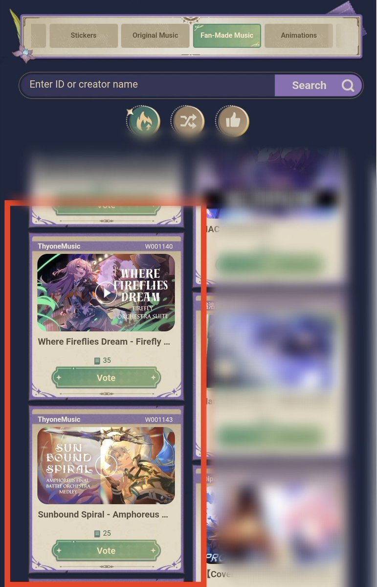Voting has started! It would be amazing if you could cast your votes for my entries "Where Fireflies Dream" and "Sunbound Spiral" in the fan made music category!!! 💖 #multiversevistas

act.hoyoverse.com/puzzle/hkrpg/p…