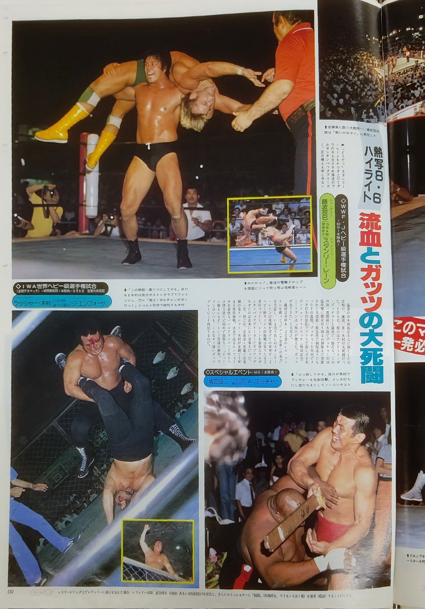 東京スポーツ
ザ・プロレス
1981年8月6日 蔵前国技館
アントニオ猪木VSマスクド・スーパースター戦での、顎で支えるジャーマンの接写
藤波辰巳のアルゼンチン・バックブリーカー