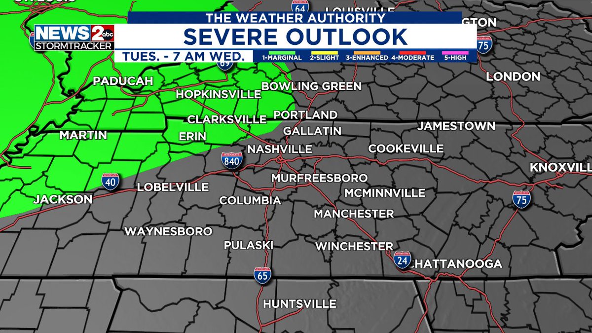 PLEASE SHARE: Strong storms are once again possible Tuesday! Gusty winds, heavy rain, and lightning are the threats! wkrn.com/weather?utm_me…