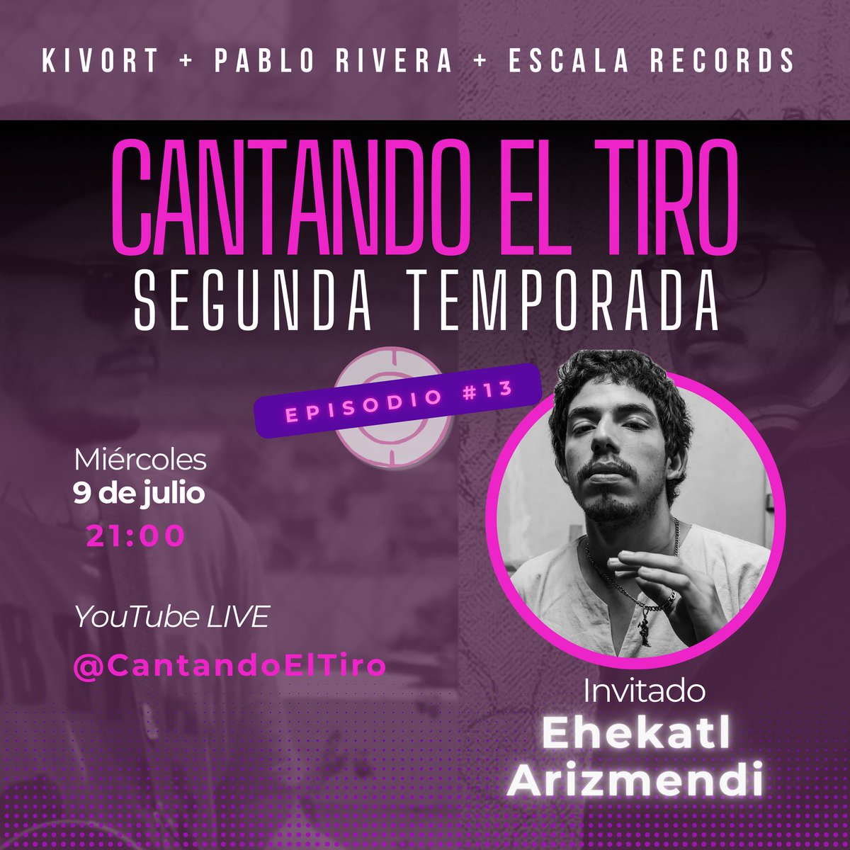 🎙 Este miércoles 09/07/2025 en el ep. 13 de #CantandoElTiro llega Ehekatl Arizmendi, voz que entreteje corrido guerrerense y son urbano con raíz firme y mirada crítica.

🕘 9 PM en YouTube LIVE → youtube.com/@CantandoelTir…

<a href="/Kivort/">kivort</a> <a href="/SoyPabloRivera/">Pablo Rivera</a>