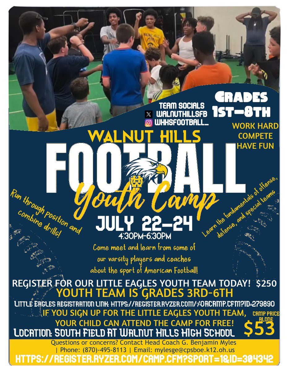 ATTENTION LITTLE EAGLES CAMPERS❗️❗️❗️

OUR JULY YOUTH CAMP HAS BEEN MOVED TO JULY 22ND-24TH

PLEASE DISREGARD THE LINK IN THE PREVIOUS POST AS IT IS THE JUNE CAMP LINK!

THIS UPDATED FLYER HAS THE UPDATED LINK AND DAYS
