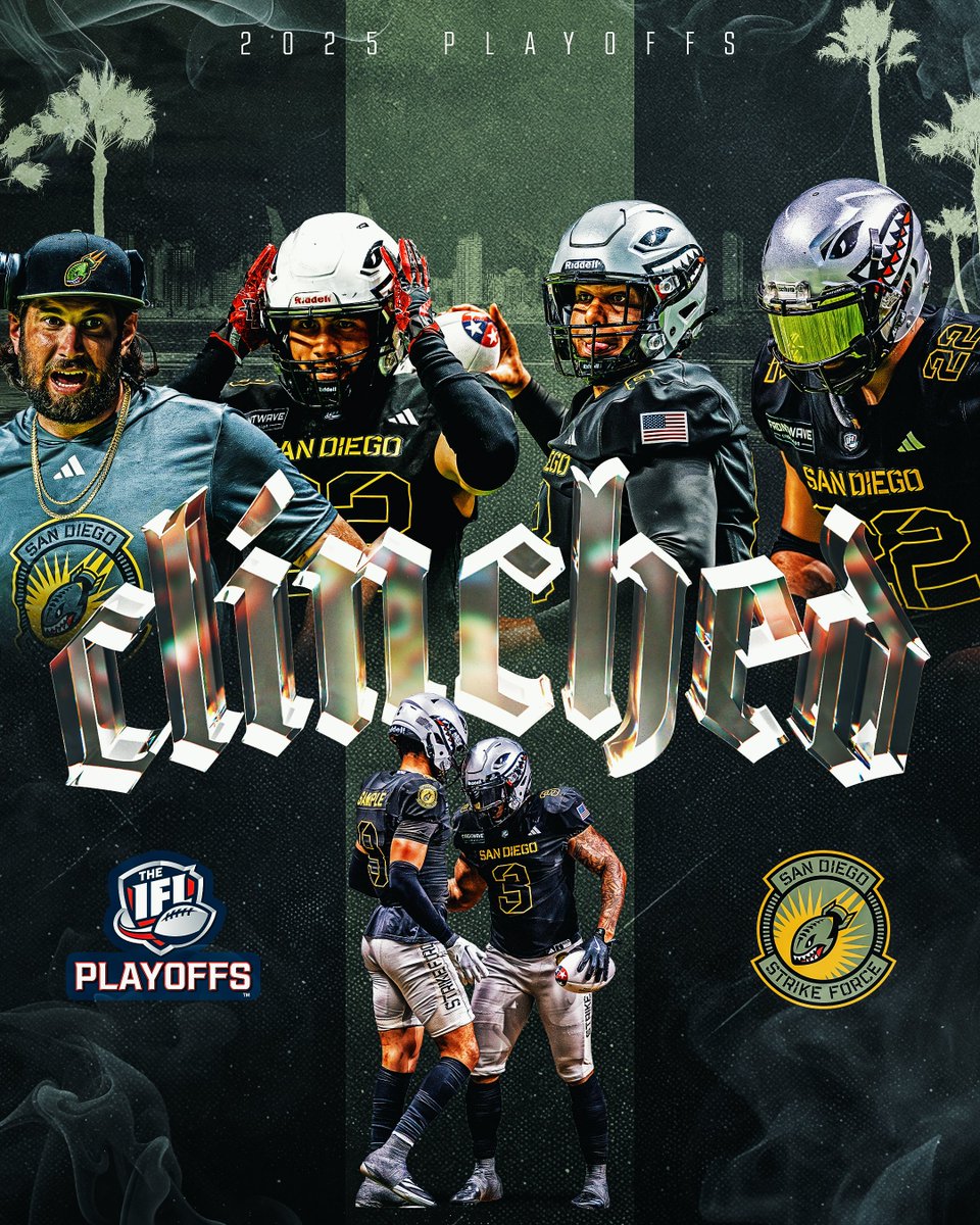 Indoor Football League (@indoorfl) on Twitter photo San Diego is headed to the postseason 💥
For the second consecutive year, the <a href="/sdstrikeforce/">San Diego Strike Force</a> have clinched a spot in the #2025IFLPlayoffs. San Diego is headed to the postseason 💥
For the second consecutive year, the <a href="/sdstrikeforce/">San Diego Strike Force</a> have clinched a spot in the #2025IFLPlayoffs.