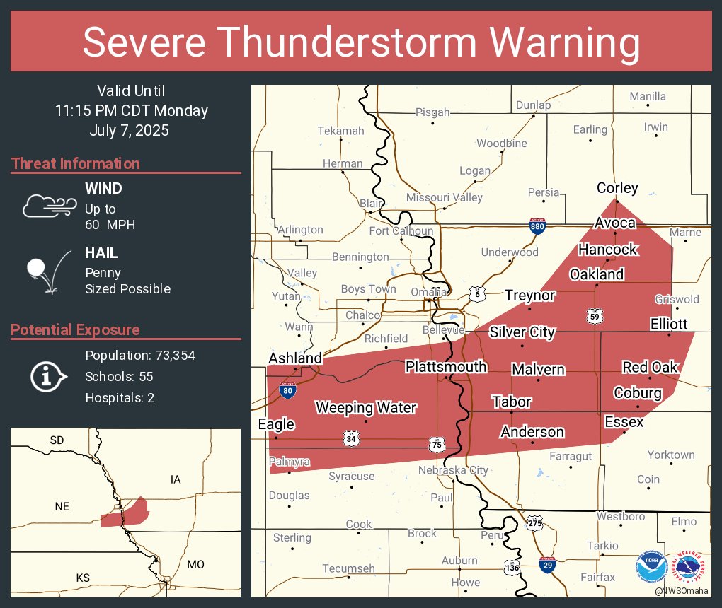 Severe Thunderstorm Warning continues for Plattsmouth NE, Red Oak IA and  Glenwood IA until 11:15 PM CDT