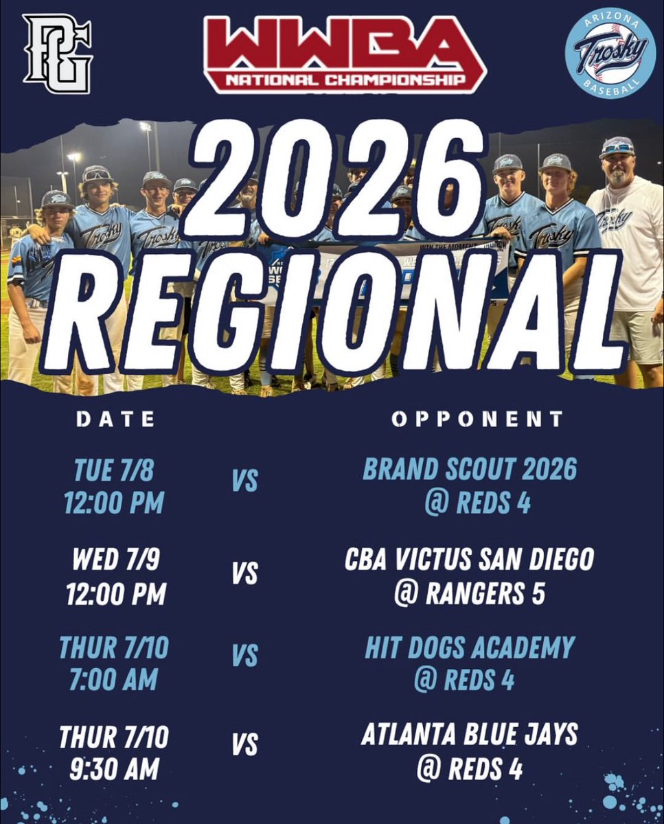 Will Carpenter (@willcarp_2026) on Twitter photo I’m looking forward to competing in the Perfect Game 17u WWBA West National Championship in Phoenix, AZ with Trosky Arizona 2026 Regional. Here is my schedule for the week.
<a href="/Trosky_Arizona/">Trosky Arizona Baseball</a> I’m looking forward to competing in the Perfect Game 17u WWBA West National Championship in Phoenix, AZ with Trosky Arizona 2026 Regional. Here is my schedule for the week.
<a href="/Trosky_Arizona/">Trosky Arizona Baseball</a>