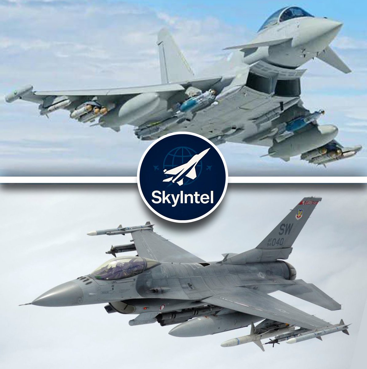 SkyIntelUA's tweet photo. What is better? 
🇬🇧 Typhoon vs 🇺🇸 F-16
Engines: 2 vs 1
Speed: Mach 2.0 (both)
Agility: Typhoon superior
Radar: AESA (both)
Weapons: multirole, advanced
Cost: ~$120M vs ~$30M+
F-16: cheaper, battle-proven
Typhoon: newer, more capable

#Aviation #Ukraine #Analysis #USA https://t.co/D4BxcwjhJp