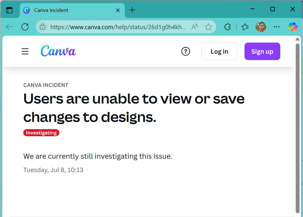 Canva down dari pagi rupanya. Ingatkan line internet problem. Nasib baik tak mak**i Unifi lagi 😅

canva.com/help/status/26…