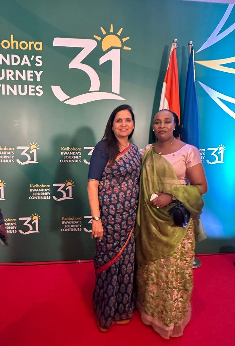 JyotiAroraMtAbu's tweet photo. Honoured to be part of the 31st Liberation Day celebrations of Rwanda 🇷🇼, hosted by the Rwanda High Commission in New Delhi 🇮🇳 last evening.

A memorable evening with friends of Rwanda here in Delhi, graced by the ever-welcoming Madam High Commissioner @MUKANGIRA1 and esteemed dignitaries. 🇷🇼🇮🇳 

Best wishes to inspiring people of Rwanda 🇷🇼 from the Learning Community of @MtAbuSchool.