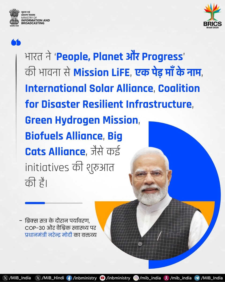 PIB in Chhattisgarh (@pibraipur) on Twitter photo рдмреНрд░рд┐рдХреНрд╕ рд╕рддреНрд░ рдХреЗ рджреМрд░рд╛рди рдкрд░реНрдпрд╛рд╡рд░рдг, COP-30 рдФрд░ рд╡реИрд╢реНрд╡рд┐рдХ рд╕реНрд╡рд╛рд╕реНрдереНрдп рдкрд░ рдкреНрд░рдзрд╛рдирдордВрддреНрд░реА <a href="/narendramodi/">Narendra Modi</a> рдиреЗ рдЕрдкрдиреЗ рд╡рдХреНрддрд╡реНрдп рдореЗрдВ 'People, Planet, and Progress' рдХреА рднрд╛рд╡рдирд╛ рд╕реЗ рдкреНрд░реЗрд░рд┐рдд рднрд╛рд░рдд рджреНрд╡рд╛рд░рд╛ рд╢реБрд░реВ рдХреА рдЧрдИ рдЕрдиреЗрдХ рдкрд╣рд▓реЛрдВ рдХреЗ рдмрд╛рд░реЗ рдореЗрдВ рдмрд╛рдд рдХреАред #BRICSSummit2025 #17thBRICSSummit #MissionLiFE рдмреНрд░рд┐рдХреНрд╕ рд╕рддреНрд░ рдХреЗ рджреМрд░рд╛рди рдкрд░реНрдпрд╛рд╡рд░рдг, COP-30 рдФрд░ рд╡реИрд╢реНрд╡рд┐рдХ рд╕реНрд╡рд╛рд╕реНрдереНрдп рдкрд░ рдкреНрд░рдзрд╛рдирдордВрддреНрд░реА <a href="/narendramodi/">Narendra Modi</a> рдиреЗ рдЕрдкрдиреЗ рд╡рдХреНрддрд╡реНрдп рдореЗрдВ 'People, Planet, and Progress' рдХреА рднрд╛рд╡рдирд╛ рд╕реЗ рдкреНрд░реЗрд░рд┐рдд рднрд╛рд░рдд рджреНрд╡рд╛рд░рд╛ рд╢реБрд░реВ рдХреА рдЧрдИ рдЕрдиреЗрдХ рдкрд╣рд▓реЛрдВ рдХреЗ рдмрд╛рд░реЗ рдореЗрдВ рдмрд╛рдд рдХреАред #BRICSSummit2025 #17thBRICSSummit #MissionLiFE