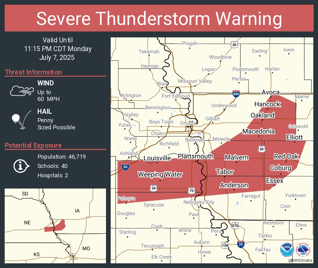 Severe Thunderstorm Warning continues for Plattsmouth NE, Red Oak IA and  Glenwood IA until 11:15 PM CDT