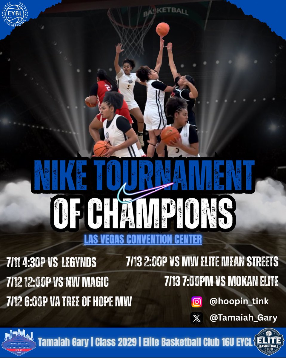 Tamaiah Gary (@tamaiah_gary) on Twitter photo Edited graphic. Location was incorrect. Come see us at the Las Vegas Convention Center this weekend! <a href="/VegasEliteGBB/">Vegas Elite Girls Basketball</a> 16u
<a href="/DaireseG/">Dairese Gary</a> <a href="/Christina__Gary/">Christina Gary</a> <a href="/ParkaySmooth/">Slimmy Hardaway 🧈</a> <a href="/S_Holmes17/">SEQUOIA HOLMES</a> <a href="/JuliusBarren/">Coach_JuJu</a> <a href="/AlbuquerquePrep/">Albuquerque Basketball Prep School</a> <a href="/coach_bmase/">BRANDON MASON</a> Edited graphic. Location was incorrect. Come see us at the Las Vegas Convention Center this weekend! <a href="/VegasEliteGBB/">Vegas Elite Girls Basketball</a> 16u
<a href="/DaireseG/">Dairese Gary</a> <a href="/Christina__Gary/">Christina Gary</a> <a href="/ParkaySmooth/">Slimmy Hardaway 🧈</a> <a href="/S_Holmes17/">SEQUOIA HOLMES</a> <a href="/JuliusBarren/">Coach_JuJu</a> <a href="/AlbuquerquePrep/">Albuquerque Basketball Prep School</a> <a href="/coach_bmase/">BRANDON MASON</a>