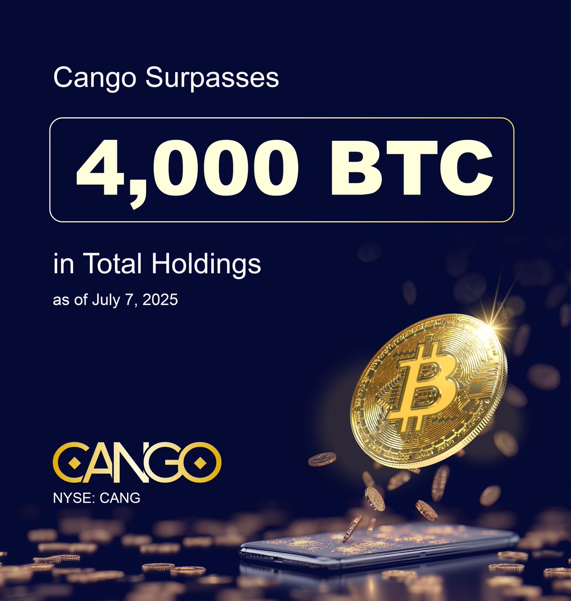 Cango_Group's tweet image. 🚨 Milestone achieved: Cango now holds 4,000 #BTC on balance sheet.
Following our 50EH/s milestone, we’ve now hit another major mark.
Mining at scale. Building for the future. #HODL for the long term.
$CANG #Bitcoin #Mining