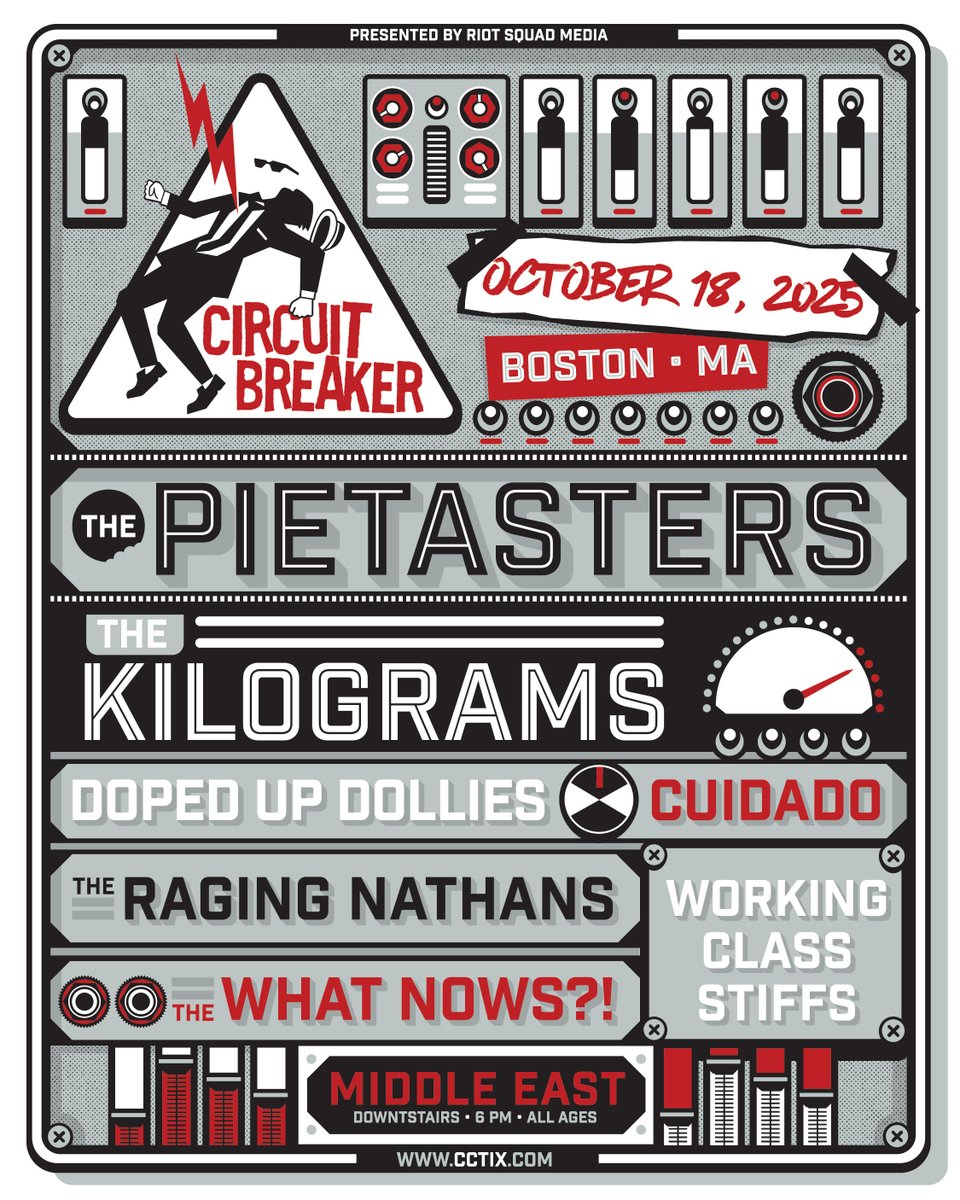 The Pietasters (@pietasters) on Twitter photo 📣JUST ANNOUNCED!📣
Sat, Oct 18th, 2025 | Cambridge, MA | <a href="/MidEastClub/">The Middle East</a>
CIRCUIT BREAKER
ft. <a href="/pietasters/">The Pietasters</a>
w/ <a href="/kilogramsband/">Thekilograms</a>, <a href="/DupD_Official/">The Doped Up Dollies</a>, Cuidado, <a href="/RagingNathans/">TheRagingNathans</a>, The What Nows?! & <a href="/WStiffs/">Working Class Stiffs</a>
Tickets available via the Tour Dates page of our website! 📣JUST ANNOUNCED!📣
Sat, Oct 18th, 2025 | Cambridge, MA | <a href="/MidEastClub/">The Middle East</a>
CIRCUIT BREAKER
ft. <a href="/pietasters/">The Pietasters</a>
w/ <a href="/kilogramsband/">Thekilograms</a>, <a href="/DupD_Official/">The Doped Up Dollies</a>, Cuidado, <a href="/RagingNathans/">TheRagingNathans</a>, The What Nows?! & <a href="/WStiffs/">Working Class Stiffs</a>
Tickets available via the Tour Dates page of our website!