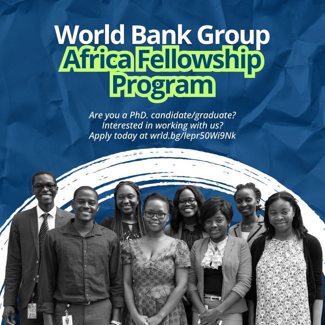 World Bank Africa (@worldbankafrica) on Twitter photo The future of #Africa lies in its youth & we believe in your potential! Apply for this opportunity to gain hands-on experience in development through the <a href="/WorldBankAfrica/">World Bank Africa</a> Fellowship Program. Women candidates, your participation is vital! wrld.bg/Iv8j50WlyXF #WBGfellows The future of #Africa lies in its youth & we believe in your potential! Apply for this opportunity to gain hands-on experience in development through the <a href="/WorldBankAfrica/">World Bank Africa</a> Fellowship Program. Women candidates, your participation is vital! wrld.bg/Iv8j50WlyXF #WBGfellows