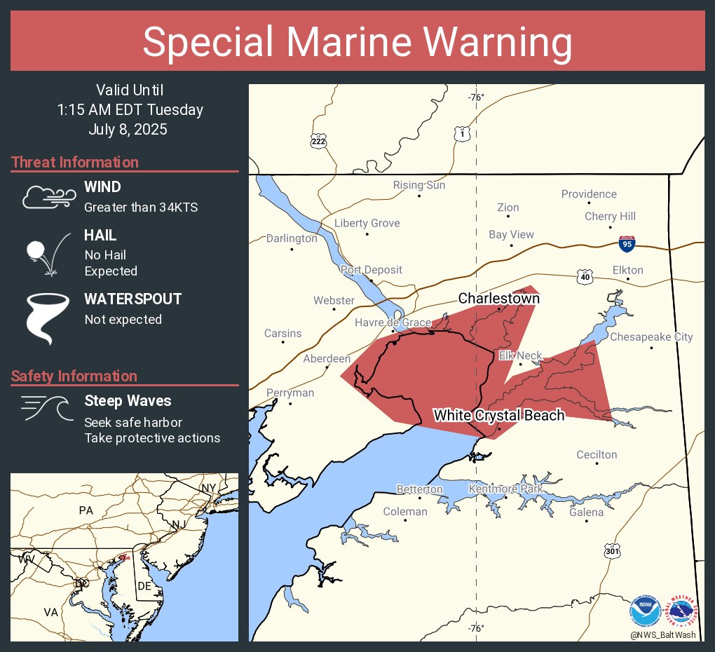 Special Marine Warning including the Chesapeake Bay north of Pooles Island MD until 1:15 AM EDT