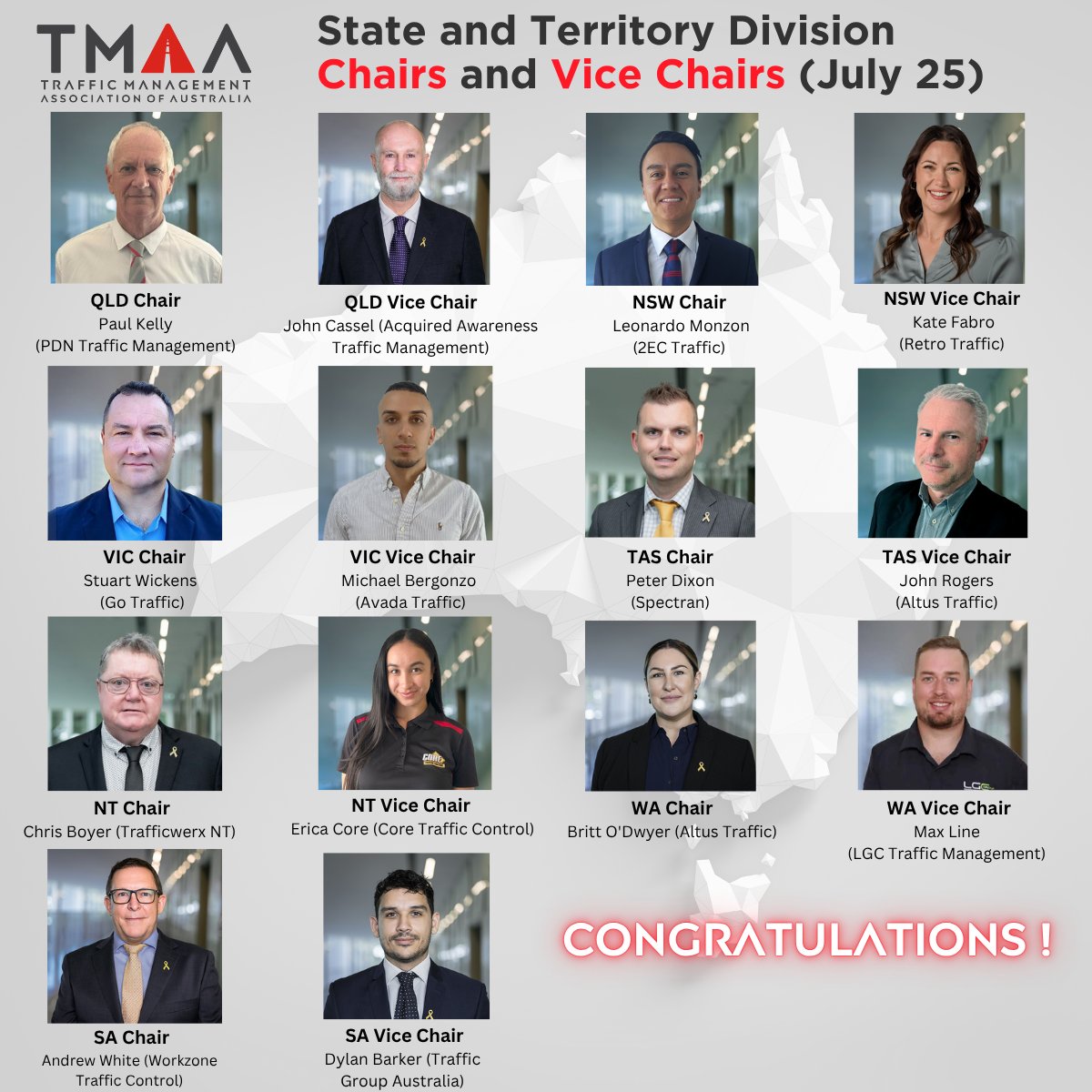 𝗧𝗠𝗔𝗔 𝗦𝘁𝗮𝘁𝗲 𝗮𝗻𝗱 𝗧𝗲𝗿𝗿𝗶𝘁𝗼𝗿𝘆 𝗗𝗶𝘃𝗶𝘀𝗶𝗼𝗻 𝗖𝗵𝗮𝗶𝗿 𝗮𝗻𝗱 𝗩𝗶𝗰𝗲 𝗖𝗵𝗮𝗶𝗿 𝗲𝗹𝗲𝗰𝘁𝗶𝗼𝗻

Congratulations to all the candidates listed below who have been elected or confirmed as Chairs and Vice Chairs. 

More information at tmaa.asn.au/Our-State-Divi…