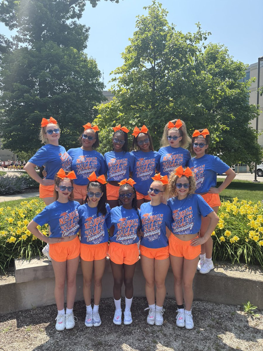 NVHSCheer's tweet photo. “Fueled By Standards. Driven By Tradition.” Great start to NCA Camp for the Cats! Day 1 was filled with so many goals met and lots of growth. Shoutout to, Dasha K and Hadley, for receiving the Pin It Forward award! 😻💙💛 #ForeverWild https://t.co/1qbKLOGo6l