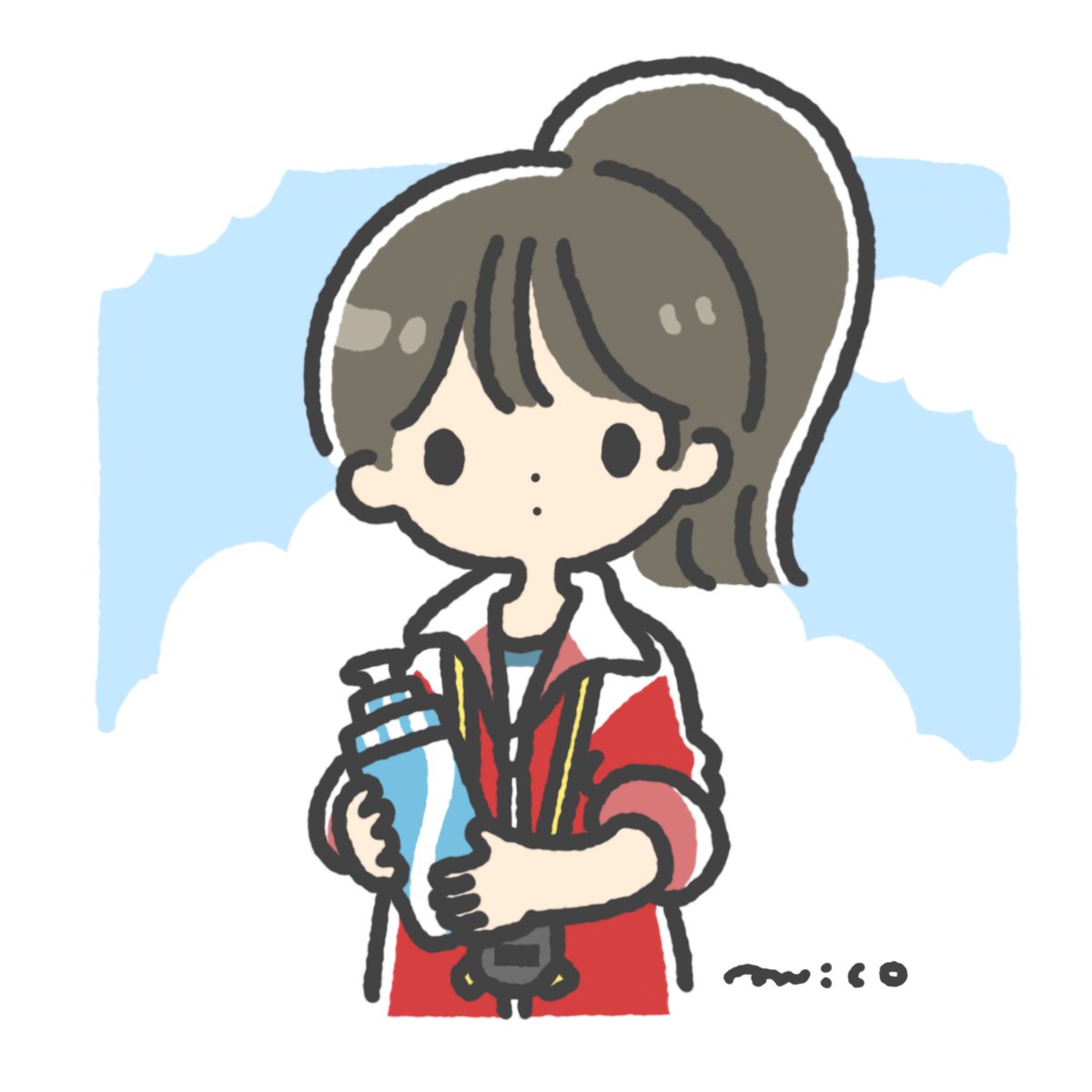 「先輩、水分補給しときましょう!」|paricoのイラスト