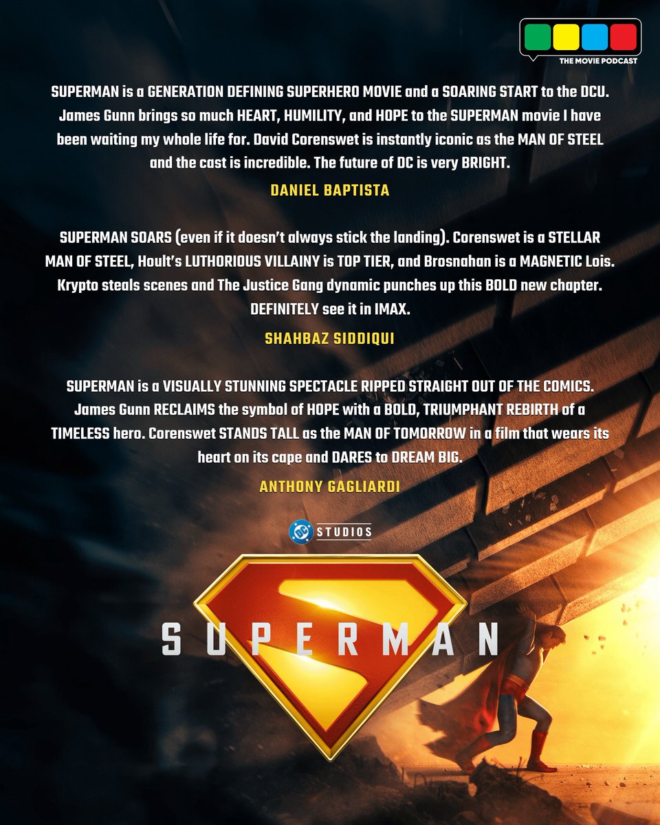 TheMoviePodcast's tweet image. Our #SUPERMAN reactions are here!
Full review drops at 3PM ET on #TheMoviePodcast feed and YouTube.