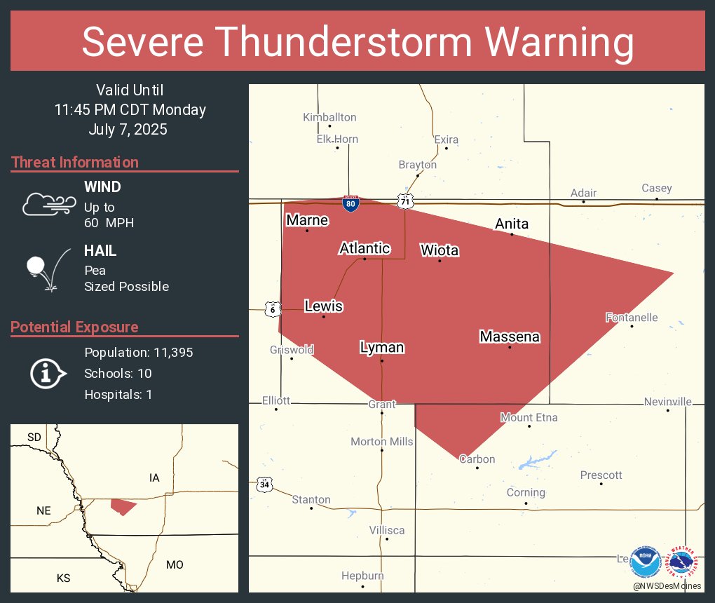 Severe Thunderstorm Warning including Atlantic IA, Anita IA and  Lewis IA until 11:45 PM CDT