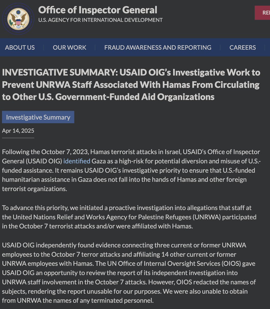 USAID’s own inspector general stated funds could have gone to the Hamas attack and UN employees paid by USAID took part in the Oct 7 attacks!