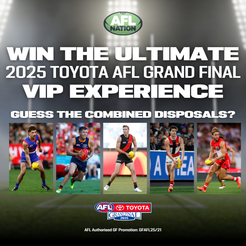 Off the Bench (@offthebenchteam) on Twitter photo PICK THE POSSESSIONS & WIN the Ultimate 2025 Toyota AFL Grand Final VIP experience thanks to <a href="/ChoicesFlooring/">Choices Flooring</a>!
ROUND 18 OPEN: pick the combined disposals of Liberatore (WB), Soligo (ADE), Setterfield (ESS), Steele (STK) and Rowbottom (SYD).
ENTER HERE: sen.lu/PickthePossess… PICK THE POSSESSIONS & WIN the Ultimate 2025 Toyota AFL Grand Final VIP experience thanks to <a href="/ChoicesFlooring/">Choices Flooring</a>!
ROUND 18 OPEN: pick the combined disposals of Liberatore (WB), Soligo (ADE), Setterfield (ESS), Steele (STK) and Rowbottom (SYD).
ENTER HERE: sen.lu/PickthePossess…