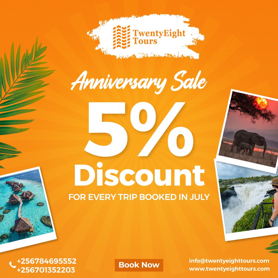 July just got better 🎉. It’s our anniversary and You get the reward 🎁

We are celebrating our 2nd year anniversary by giving you a 5% discount on all trips booked throughout this month to enable you explore the world 🌍🗺️

Adventure awaits so don’t miss out ✈️