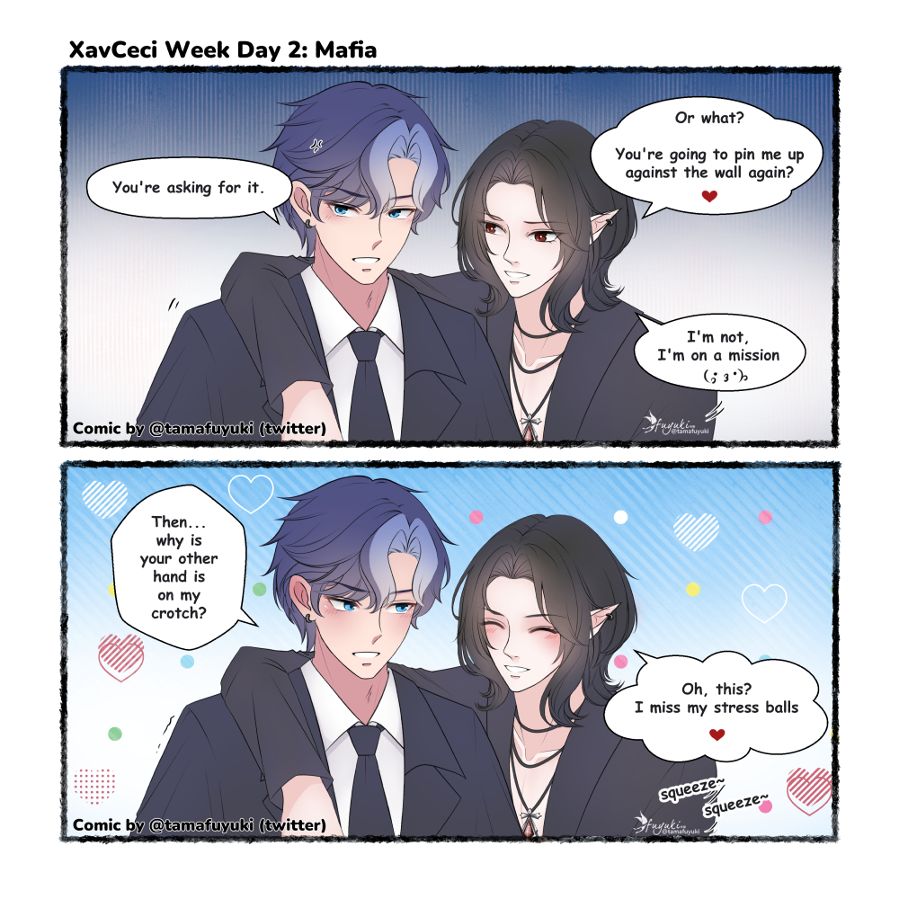 tamafuyuki's tweet photo. Day 02 - Prompts :  Mafia 

#XavCeciWeek2025 
#XavCeciWeek #XavCeci #Xavier #Cecilion #モバレジ絵 #モバレ #セシリオン #ザビエル #mlbb https://t.co/XcACRqpfW2