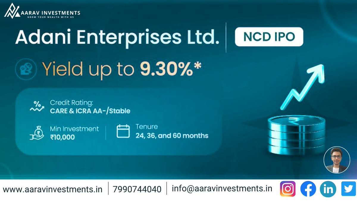 Looking for better returns then FD? 

1/  Adani Enterprises Ltd (AEL) launches its latest NCD issue worth ₹1,000 Cr! Opens July 9, closes July 22, 2025. Secured, redeemable NCDs with up to 9.30% annual yield. Base size ₹500 Cr + ₹500 Cr green shoe option. #Adani #NCD