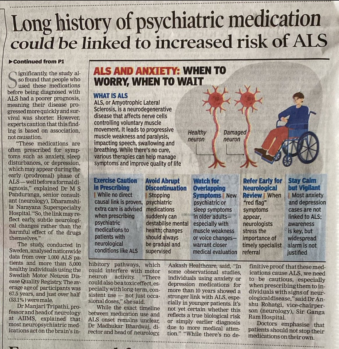 vishnuvy's tweet image. Association is not causation. Journalists and some doctors should be aware of this. @AnujaJaiswalTOI Wish someone had read the ‘limitations’ subsection in the research paper. Even otherwise there is a stigma to psychiatry medications! Not the best way to increase ALS awareness