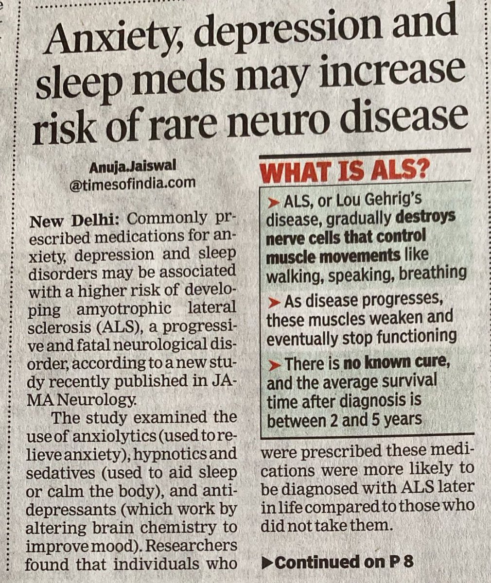 vishnuvy's tweet image. Association is not causation. Journalists and some doctors should be aware of this. @AnujaJaiswalTOI Wish someone had read the ‘limitations’ subsection in the research paper. Even otherwise there is a stigma to psychiatry medications! Not the best way to increase ALS awareness