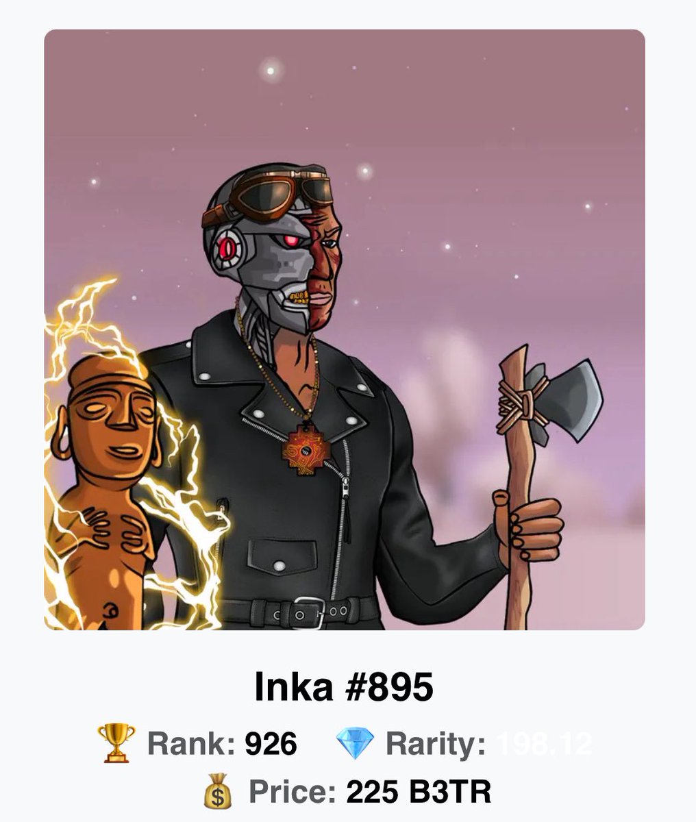 Ⓥ Peña 🍌 I DoS (@kranaking) on Twitter photo 🔥 Just listed Inka OG #898 on the @GoldenEmpireNFT Marketplace!
🎴 Inka #898
🏆 Rank: 693 | 💎 Rarity: 223.77
💰 Price: 225 B3TR
Check it out now:
thegoldenempire.art
#NFT #VeChain #InkaEmpire
Powered by <a href="/TurtleLabsV/">TurtleLabs.vet 🐢</a> Marketplace as a Service 🔥 Just listed Inka OG #898 on the @GoldenEmpireNFT Marketplace!
🎴 Inka #898
🏆 Rank: 693 | 💎 Rarity: 223.77
💰 Price: 225 B3TR
Check it out now:
thegoldenempire.art
#NFT #VeChain #InkaEmpire
Powered by <a href="/TurtleLabsV/">TurtleLabs.vet 🐢</a> Marketplace as a Service