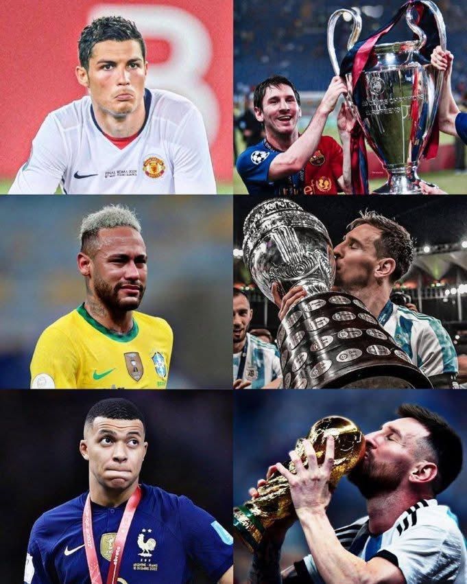 POINT OF VIEW YOU FACED MESSI IN A FINAL:

(Ronaldo)- 2009 UCL FINAL

(Neymar)- 2021 COPA AMERICA FINAL

(Mbappe)- 2022 WORLD CUP FINAL

Not only did he just beat them in the final he also won Player Of The Tournament in all the competitions!!

The Greatest Of All Time😭❤️🐐