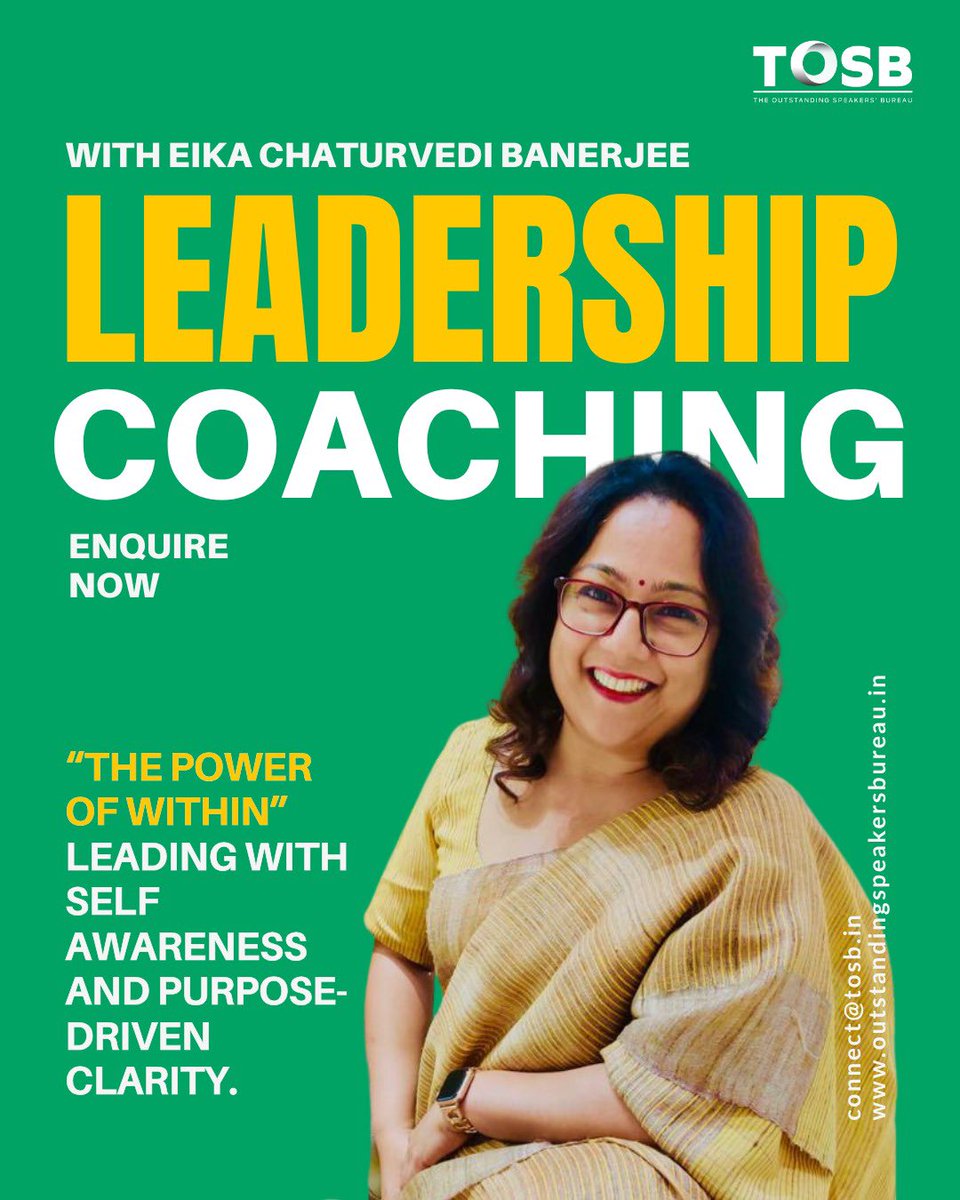 The Outstanding Speakers' Bureau (@the_osb) on Twitter photo A #LeadershipMentor who draws from mythology, culture, and consciousness, Eika helps leaders slow down, reflect deeply, and lead with purpose, not just power.
📩 Write to us at connect@tosb.in to connect with Eika for 1:1 mentoring.
#leadershipandinnovation A #LeadershipMentor who draws from mythology, culture, and consciousness, Eika helps leaders slow down, reflect deeply, and lead with purpose, not just power.
📩 Write to us at connect@tosb.in to connect with Eika for 1:1 mentoring.
#leadershipandinnovation