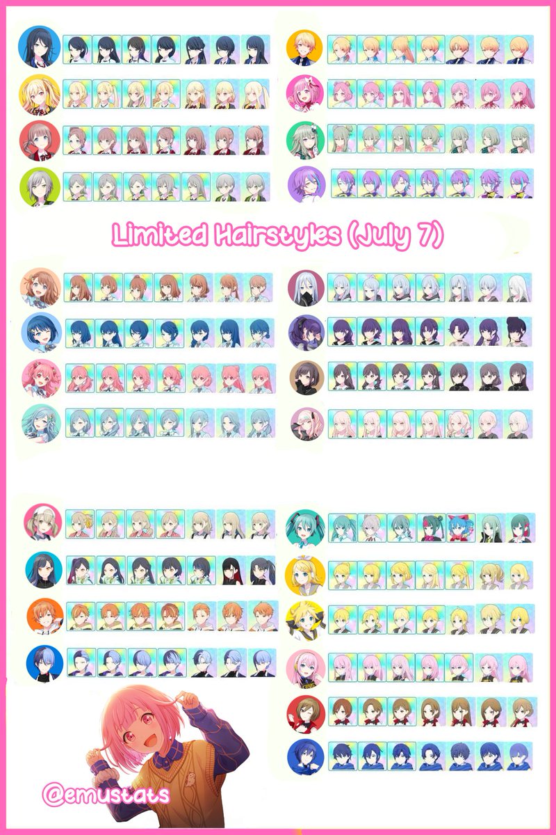 emustats's tweet image. ALL Limited Hairstyles : July 7
Rui5 + Bloomfes Hairstyles added!
#プロセカ #prsktwt