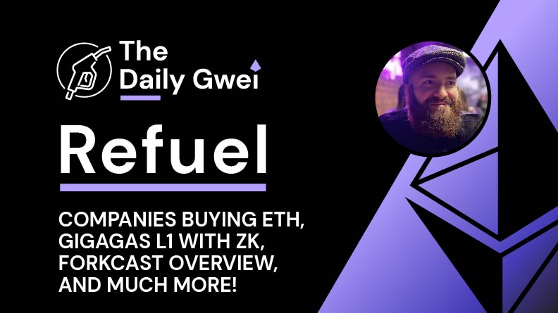 sassal.eth/acc ๐ฆ๐ (@sassal0x) on Twitter photo The latest <a href="/thedailygwei/">The Daily Gwei ๐ฆ๐</a> Refuel is ready for your consumption! โฝ
Today's topics:
- Companies buying ETH ๐
- Gigagas L1 with ZK โฝ๏ธ
- Forkcast overview ๐ค
- and much more โ
Watch ๐
youtu.be/zSZE3LOvaKE The latest <a href="/thedailygwei/">The Daily Gwei ๐ฆ๐</a> Refuel is ready for your consumption! โฝ
Today's topics:
- Companies buying ETH ๐
- Gigagas L1 with ZK โฝ๏ธ
- Forkcast overview ๐ค
- and much more โ
Watch ๐
youtu.be/zSZE3LOvaKE