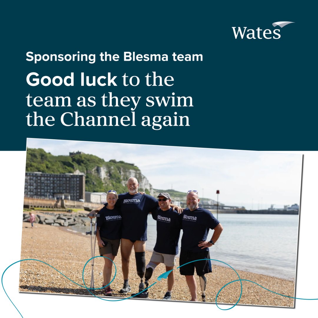 WatesGroup's tweet image. Good luck to @Blesma’s team swimming the Channel again from Dover at 10pm on Tuesday 8 July!
We are proud to support a charity helping injured veterans rebuild their lives.
Support the team and read more about their accomplishments: eu1.hubs.ly/H0lB0wn0