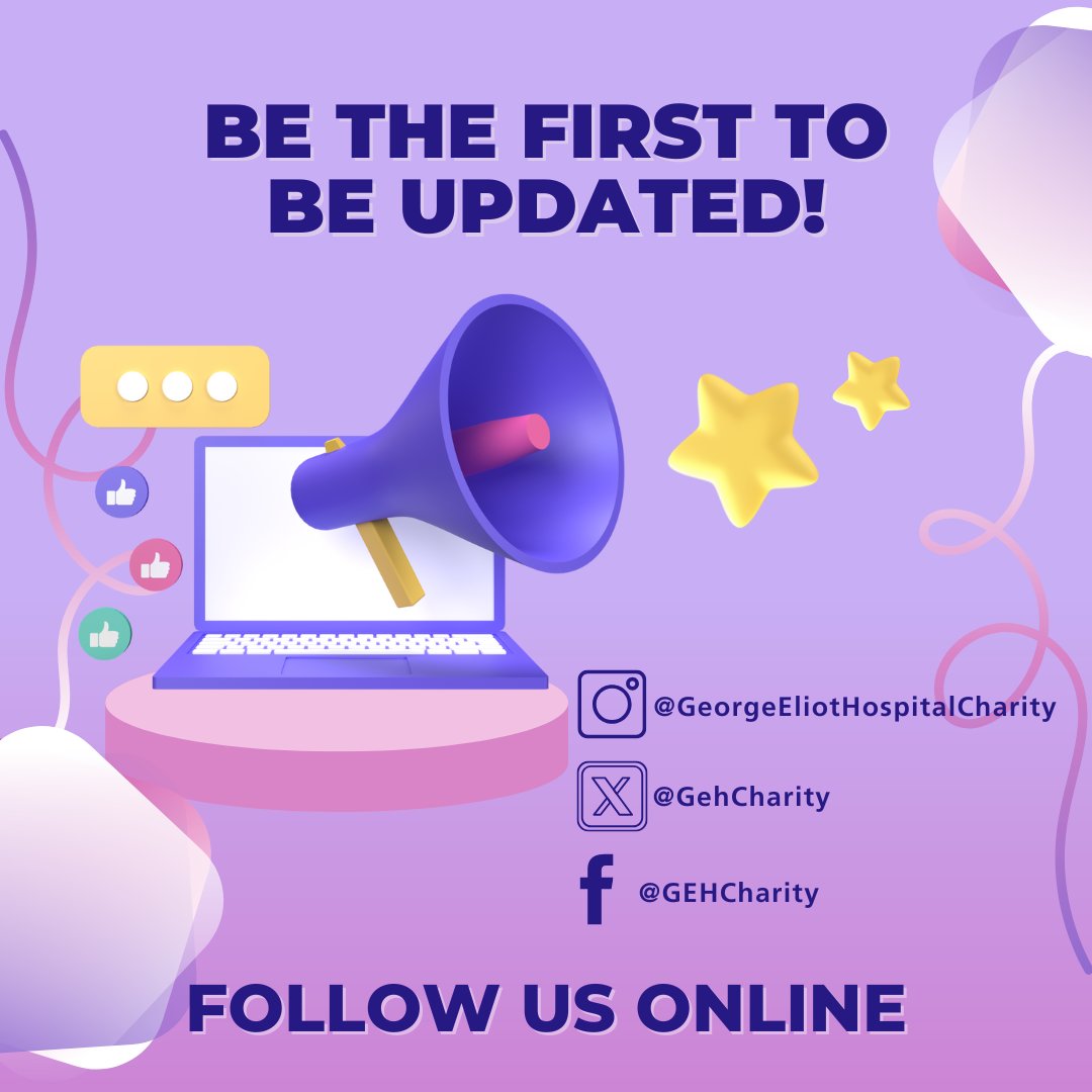 📢 Stay Connected with George Eliot Hospital Charity! 🌟

Want to be part of something meaningful? Join us on social media and help us make a difference!

💙 Here’s what you’ll gain by following along:
✨ Real-Life Impact Stories – See firsthand the lives your support transforms.