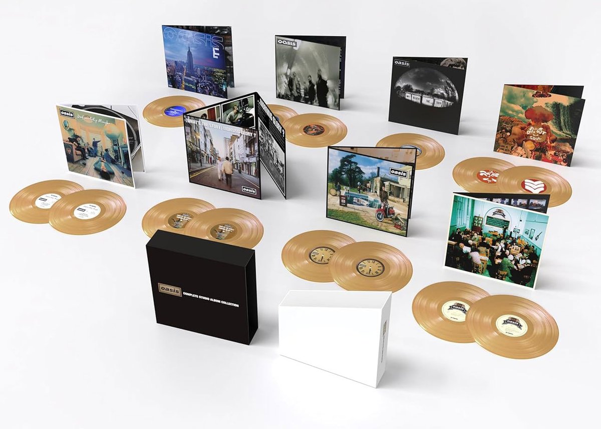 As mentioned earlier, #Oasis are issuing a 'Complete Album Collection' box set (8CDs and 14LP vinyl) and it is indeed available in Amazon-exclusive GOLD variants. More &gt; bit.ly/408uk0m