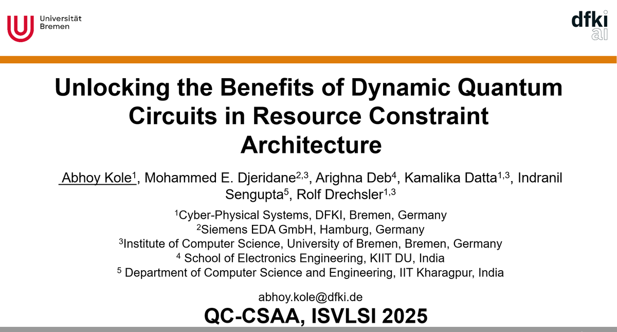 Rolf Drechsler (@rolf_drechsler) on Twitter photo #ISVLSI2025 - today Abhoy Kole presents our paper on "Unlocking the Benefits of Dynamic Quantum Circuits in Resource Constraint Architecture" at the IEEE Computer Society Annual Symposium on VLSI in #Kalamata, #Greece ieee-isvlsi.org/ISVLSI_2025_We… <a href="/agra_uni_bremen/">AGRA Uni Bremen</a> #quantum #ISVLSI2025 - today Abhoy Kole presents our paper on "Unlocking the Benefits of Dynamic Quantum Circuits in Resource Constraint Architecture" at the IEEE Computer Society Annual Symposium on VLSI in #Kalamata, #Greece ieee-isvlsi.org/ISVLSI_2025_We… <a href="/agra_uni_bremen/">AGRA Uni Bremen</a> #quantum