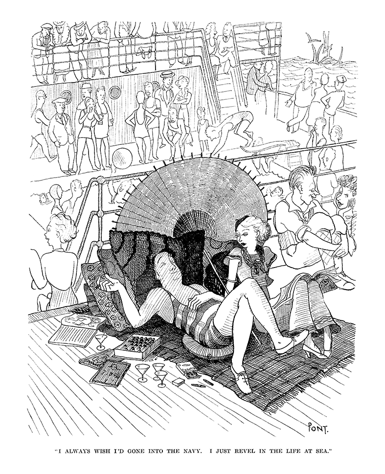 PontWorld's tweet image. #PONT summer fun, from the 1933 @PunchBooks Summer Number: "I ALWAYS WISH I'D GONE INTO THJE NAVY. I JUST REVEL IN THE LIFE AT SEA.2 #cruise #sailing #summer