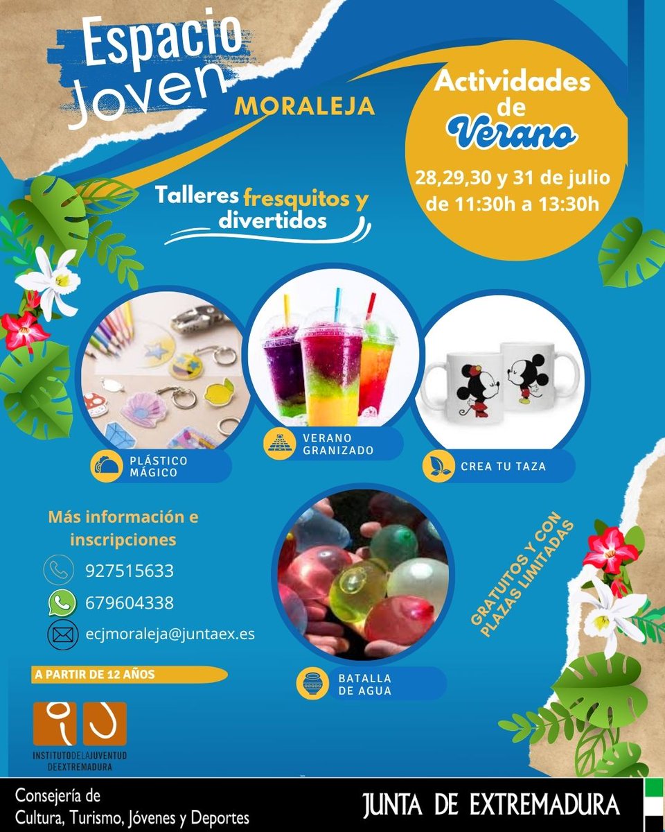 ¡Buenos días! La última semana de julio ven al @espaciojovenmoraleja a celebrar el verano con actividades creativas, divertidas y fresquitas🐳❄. Necesaria inscripción previa. ¡No te quedes sin tu plaza! #juventudextremeña #ijex <a href="/IJExtremadura/">IJEXtremadura</a>
