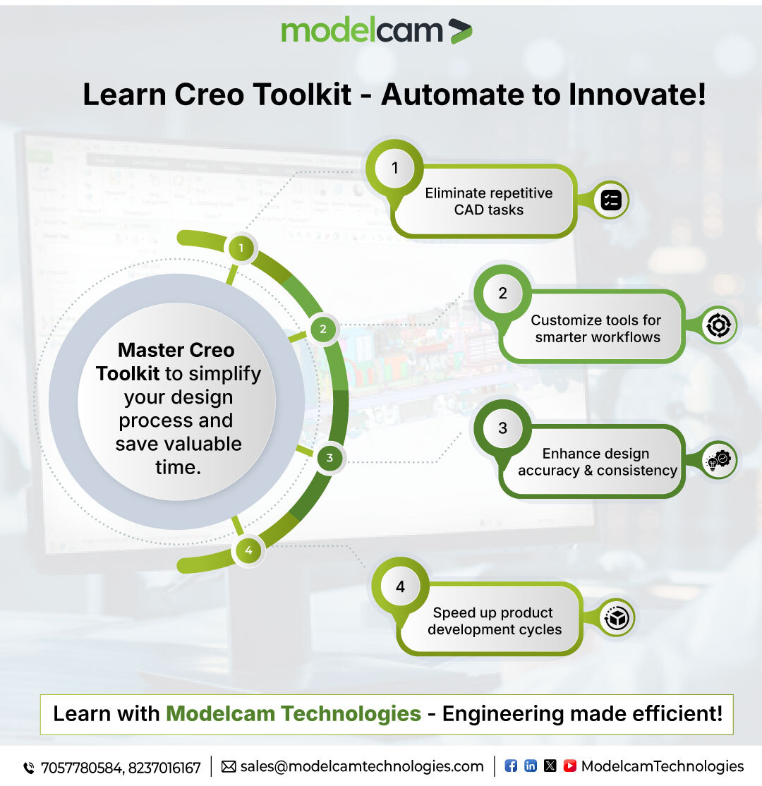 Modelcam's tweet image. Learn Creo Toolkit to automate repetitive CAD tasks, reduce errors, and speed up design. Customize workflows for better accuracy. Boost engineering efficiency with #ModelcamTechnologies.

👉 Start here: tinyurl.com/38x8n84u

#CreoToolkit #CADAutomation #PTCCreo #CADTools