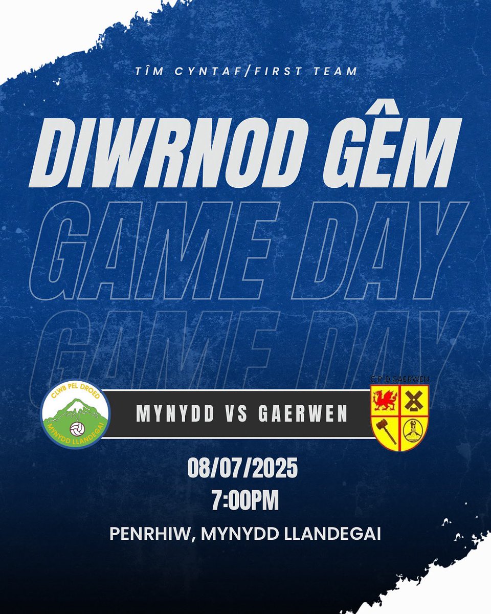 ⚽️DIWRNOD GÊM/MATCH DAY⚽️

Y tîm cyntaf yn chwarae eu gêm gyfeillgar cyntaf heno/First pre-season game tonight for our First Team.

CPD Mynydd Llandegai FC vs Gaerwen Football Club

⏰ 7:00pm

📍 Penrhiw, Mynydd Llandegai

💙💙💙💙💙💙💙💙💙