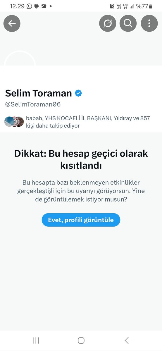 mehmet kayacı (@mehnetkayakaya) on Twitter photo #YardımcıHizmetlerSınıfı arkadaşlar
Sn Başkan <a href="/SelimToraman06/">Selim Toraman</a> hesabı kısıtlanmış. Profiline girip twitlerine yorum yapalım. Twitleri ni rt yapalım #YardımcıHizmetlerSınıfı arkadaşlar
Sn Başkan <a href="/SelimToraman06/">Selim Toraman</a> hesabı kısıtlanmış. Profiline girip twitlerine yorum yapalım. Twitleri ni rt yapalım