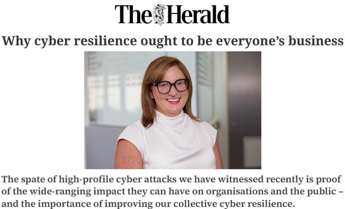 Cyber and Fraud Centre - Scotland (@cyberfraudcen) on Twitter photo ICYMI - our CEO Jude McCorry appeared in <a href="/heraldscotland/">The Herald</a> as part of Internet Safety Month in June, talking about how the importance of improving cyber resilience is the collective responsibility of all organisations in Scotland.
f.mtr.cool/cjhzxbytre ICYMI - our CEO Jude McCorry appeared in <a href="/heraldscotland/">The Herald</a> as part of Internet Safety Month in June, talking about how the importance of improving cyber resilience is the collective responsibility of all organisations in Scotland.
f.mtr.cool/cjhzxbytre