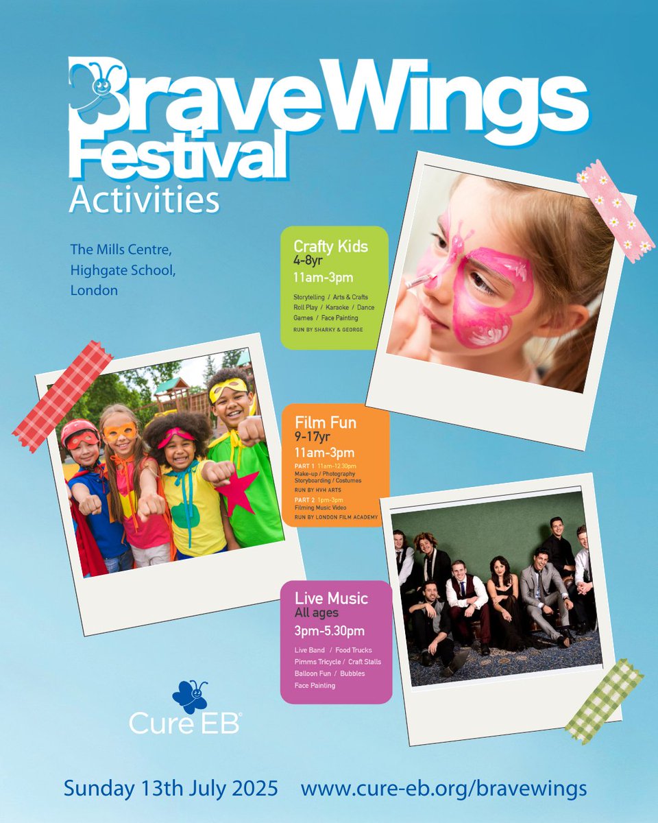 Cure EB (@cureeborg) on Twitter photo Don't forget to book your tickets for our Brave Wings Festival on Sunday 13th July at <a href="/highgate1565/">Highgate School</a>
cure-eb.org/bravewings
This is an accessible event & EB families can come for free. Get in touch to find out how.
#CureEB #ResearchtheCure #BraveWings #FamilyFun Don't forget to book your tickets for our Brave Wings Festival on Sunday 13th July at <a href="/highgate1565/">Highgate School</a>
cure-eb.org/bravewings
This is an accessible event & EB families can come for free. Get in touch to find out how.
#CureEB #ResearchtheCure #BraveWings #FamilyFun