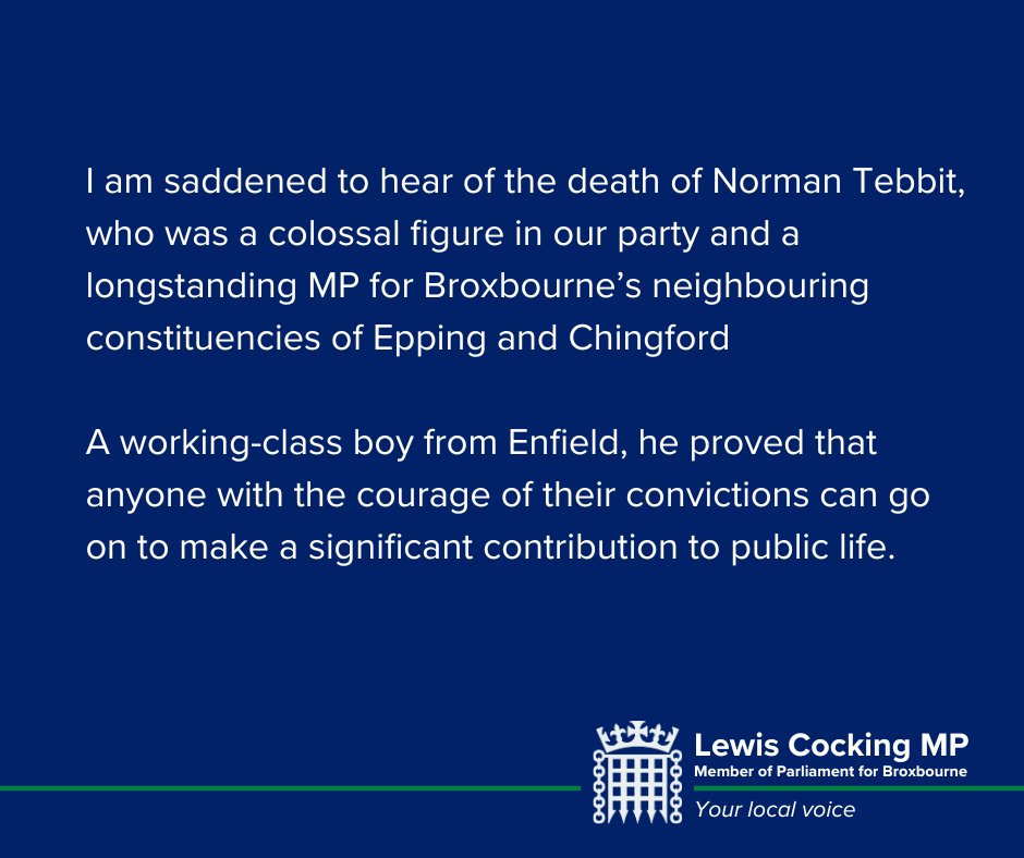 _LewisCocking's tweet image. I am saddened to hear of the death of Lord Tebbit.